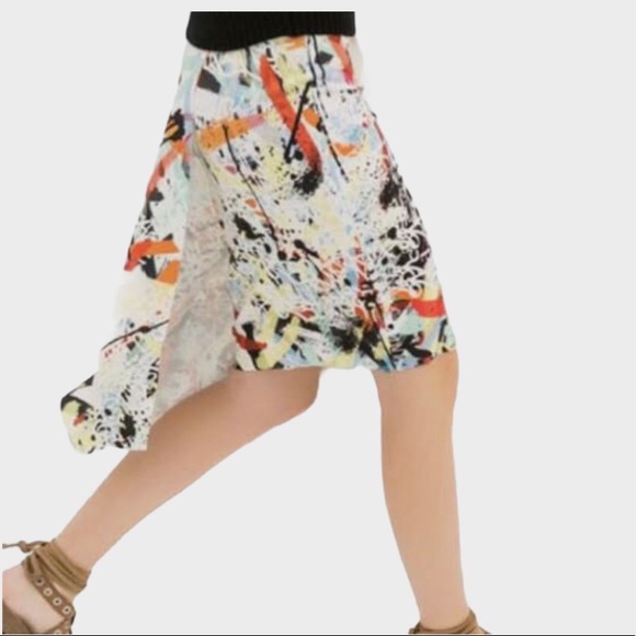 Zara Dresses & Skirts - Zara Asymmetrical Graffiti Skirt with Overlay Sz M